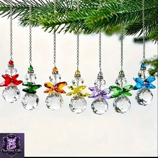 Set of 7 Crystal Angel Suncatcher Pendants | Colorful Hanging Decorations for Home, Garden, And Holiday Tree Adornments