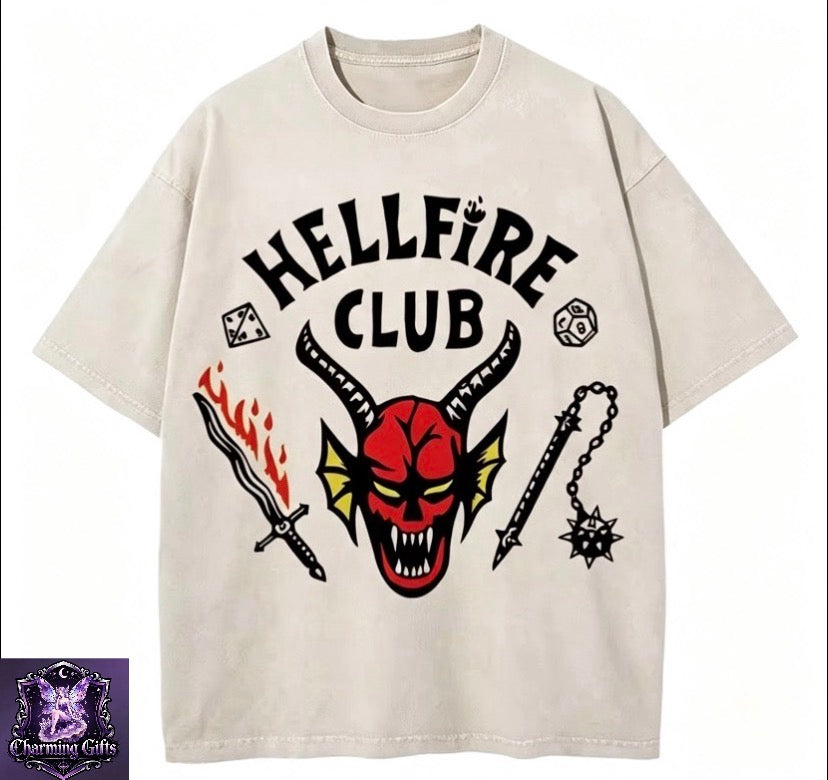 Hellfire Club 100% Cotton Vintage Washed Club T Shirt Fashion Men/Women Aesthetic Retro Streetwear High Quality Retro Acid Wash Tees Shirts