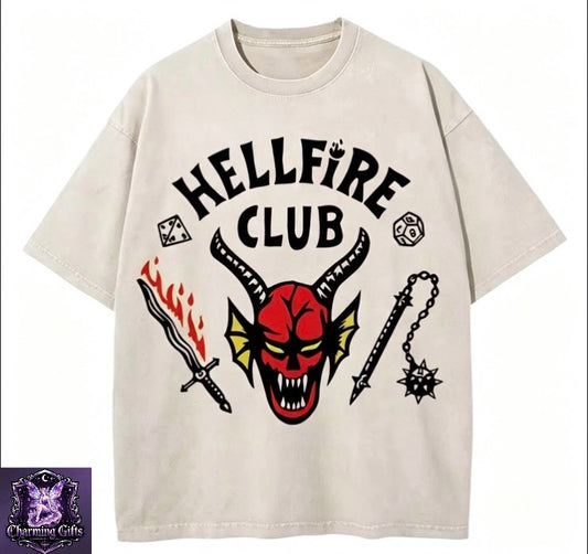 Hellfire Club 100% Cotton Vintage Washed Club T Shirt Fashion Men/Women Aesthetic Retro Streetwear High Quality Retro Acid Wash Tees Shirts
