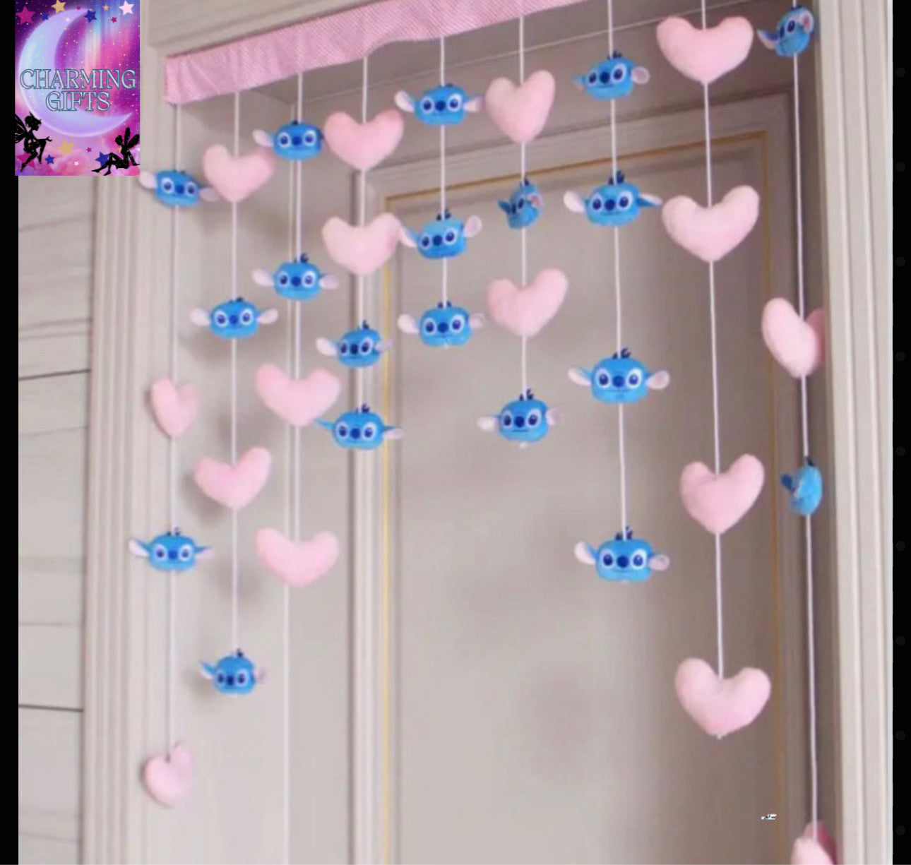 Disney Stitch No Need To Punch Holes Door Curtain Cartoon Cute DIY Party Gift Cut Off Door Curtain Decorate Pink Heart Curtain