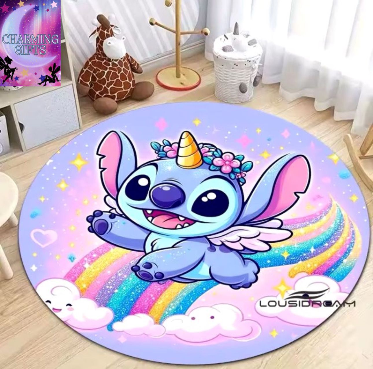 DISNEY Cartoon Lilo & Stitch Print Round Carpet Living Room Bedroom Table Chair Sofa Decorative Carpets Exquisite Gift 80x80Cm