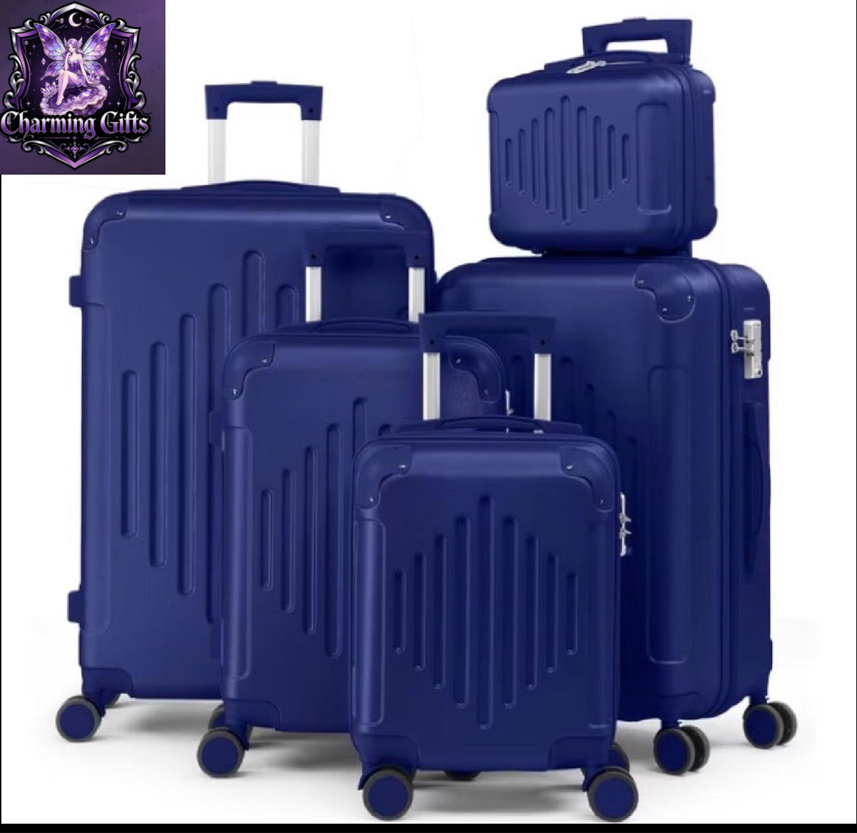 5pcs Luggage with Corner Protectors, 12/ 16/ 20/ 24/ 28-Inch, Durable Hard Shell, 360 Spinner Wheels, Multifunctional Large Capacity, Lightweight Travel Suitcase