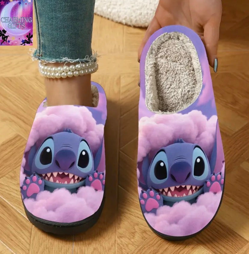 Disney Official Stitch Slide-On Slippers - Winter Warm House Shoes with Stitch Face Design, Non-Slip TPR Sole - Cozy Indoor Footwear for Women, - Perfect Disney Fan Gift