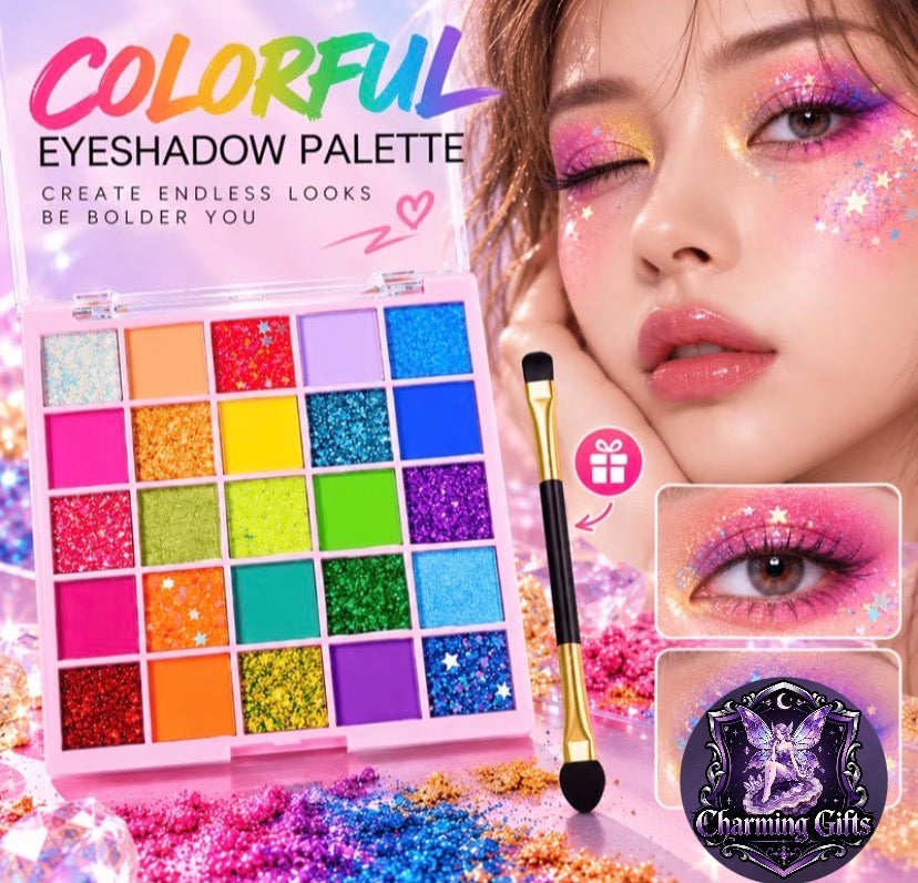 ✨ 25-Shade Vibrant Eyeshadow Palette + Double-Ended Brush Set ✨