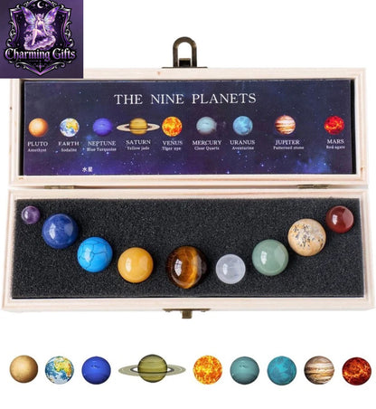 Nine Planets Solar System Model Crystal Ball - Natural Crystal Gemstone Marble Space Home Desk Decoration - Creative Gifts