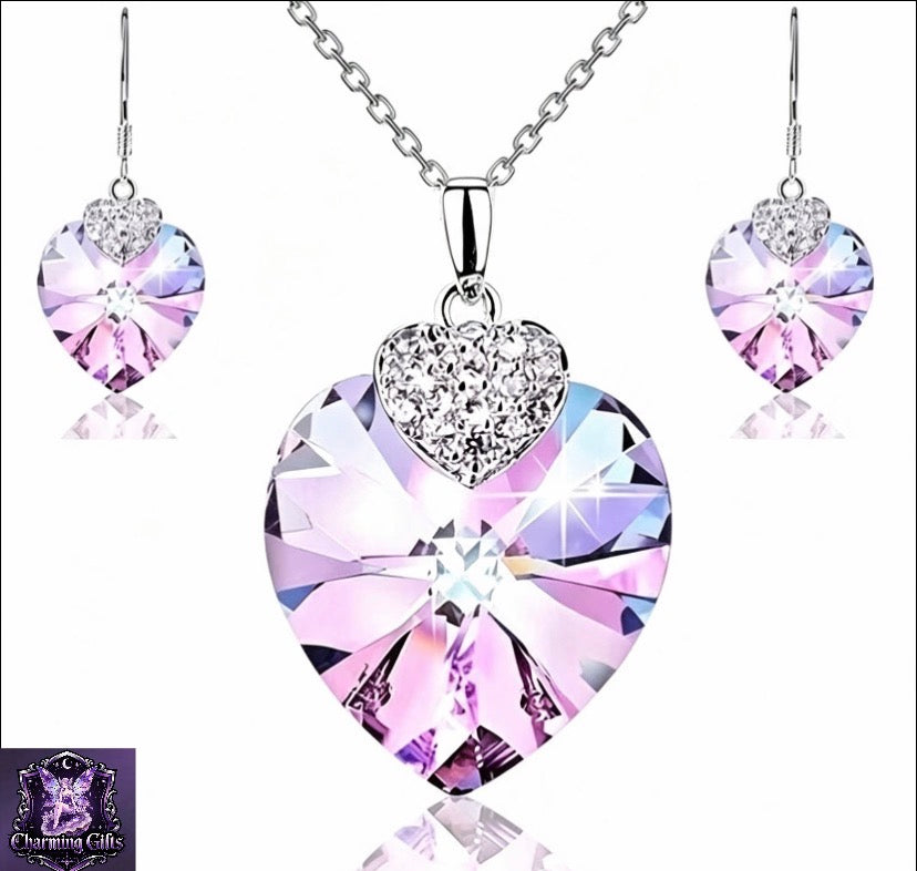 Elegant Heart-Shaped Crystal Necklace & Earrings Set for Women - Rhinestone Embellished, Ideal for Weddings, Engagements, and Special Occasions, Wedding Jewelry|Heartshaped Design|Durable Jewelry, Wedding Jewelry for Bride