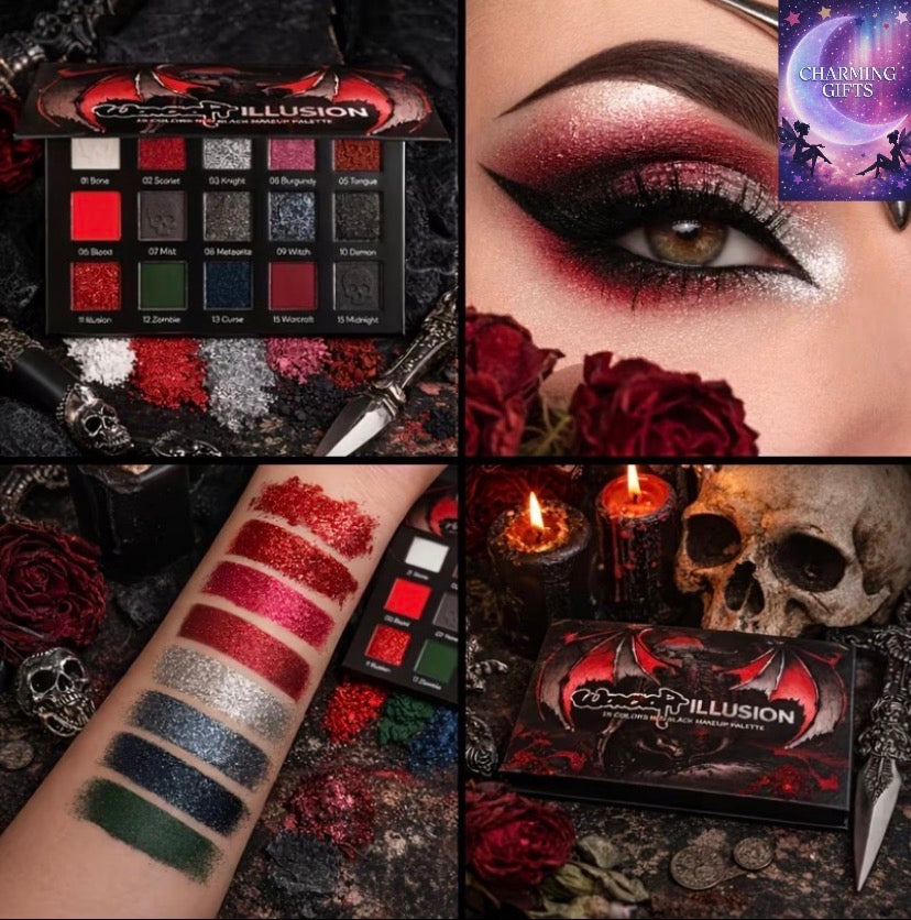 15 Colors Eyeshadow Palette, Highly Pigmented Matte And Shimmer Makeup Palette, Long-Lasting Blendable Eyeshadow Set, Gothic Dark Color Professional Eye Makeup for Party Halloween