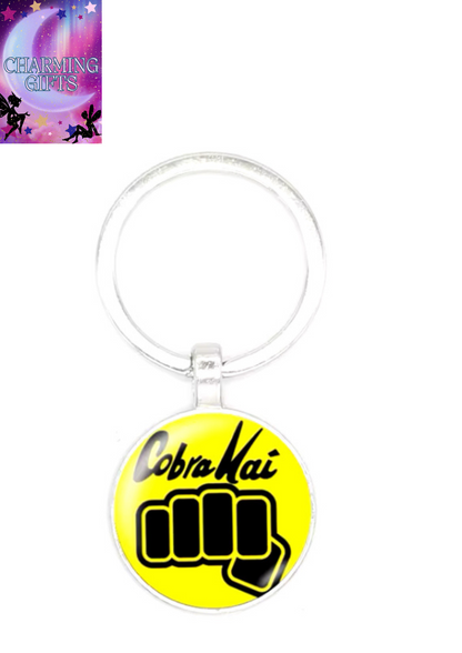 Karate Kid Movie Keychain Cobra Kai Art Photo Glass Cabochon Keyring Car Bag Pendant Keychain Men's Jewelry Gift