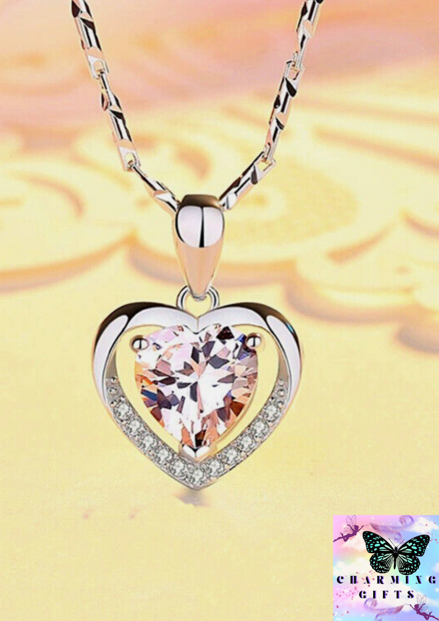 Jewell's of the heart 925 Sterling Silver Heart Crystal Pendant Chain Necklace Womens Jewellery Gifts