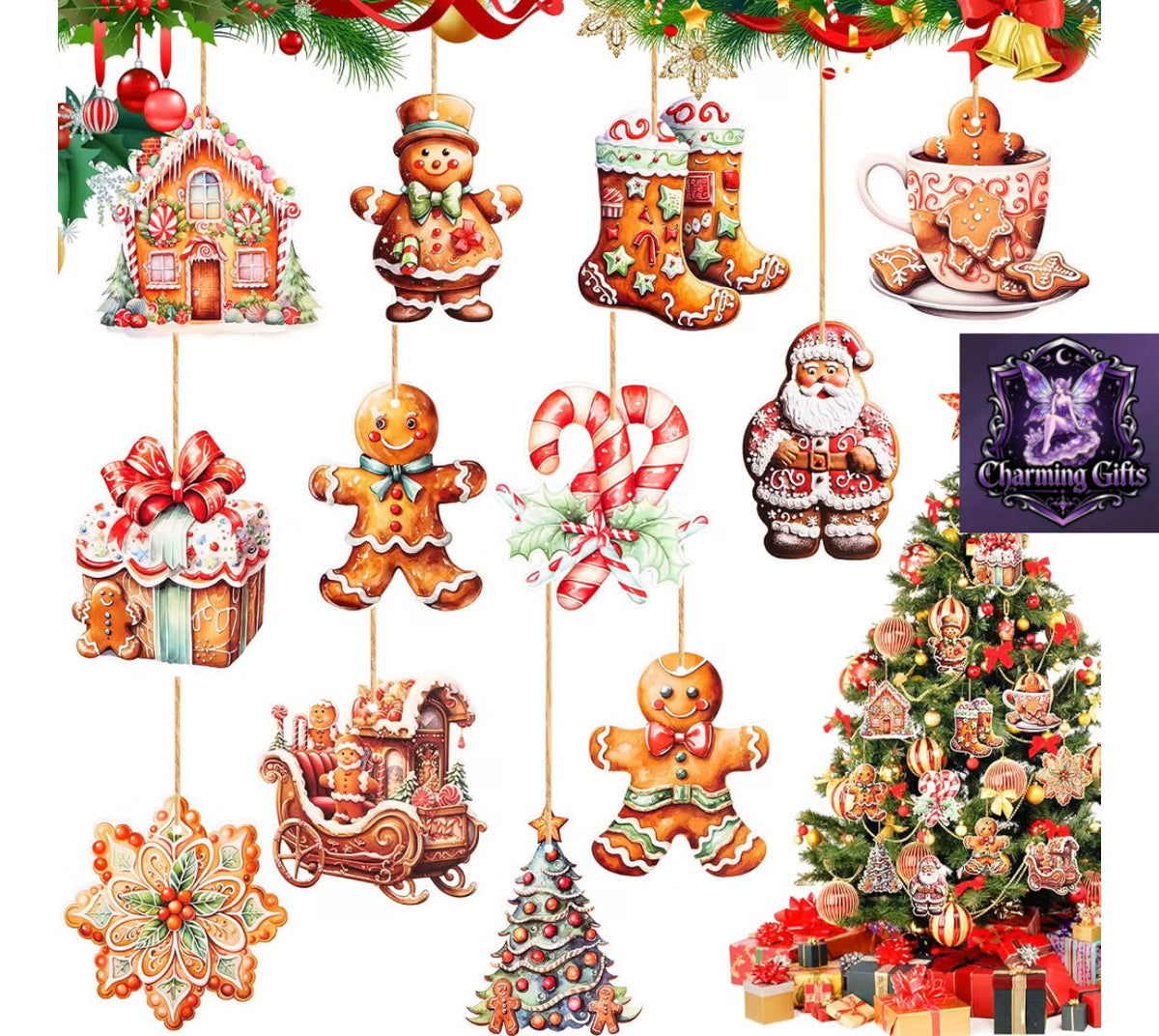 🍪🎄 GINGERBREAD CHRISTMAS — LUXURY HANGING DECORATIONS! 🎄🍪24 pcs