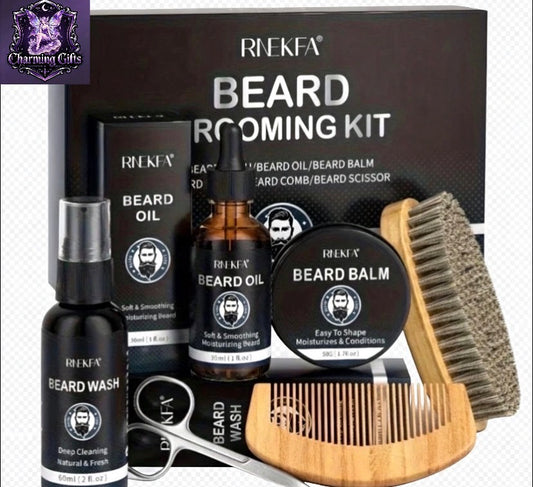 Men's Beard Grooming Set, Beard Oil, Beard Balm, Beard Wash, Beard Brush, Comb, Scissors, Storage Bag, Beard Care and Trimming Set, Beard Gift for Father Boyfriend Birthday Gift Father's Day Gift