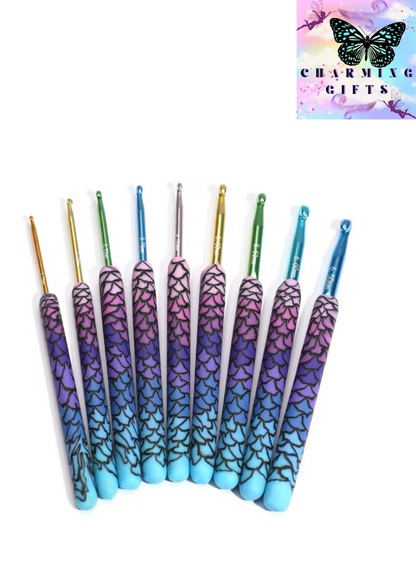 Hot Mermaid Crochet Hook Set Ergonomic Grip 9Pcs Crochet Knitting 2.25-6.5MM Crochet Needles Yarns and Wools So Weave