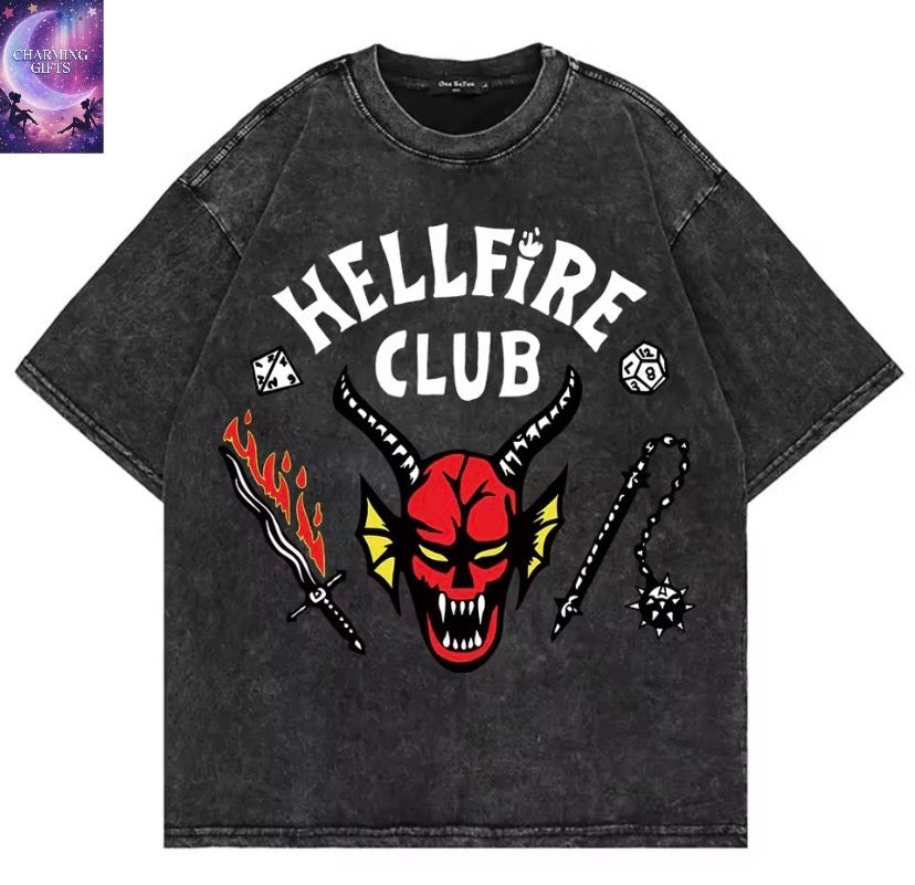 Hellfire Club 100% Cotton Vintage Washed Club T Shirt Fashion Men/Women Aesthetic Retro Streetwear High Quality Retro Acid Wash Tees Shirts