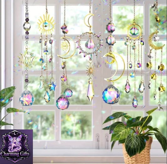 7pcs Crystal Suncatcher for Window Hanging Sun Catchers with Crystal Prisms Decor for Indoor Outdoor Home Party Wedding Decor Hanging Crystals for Decoration