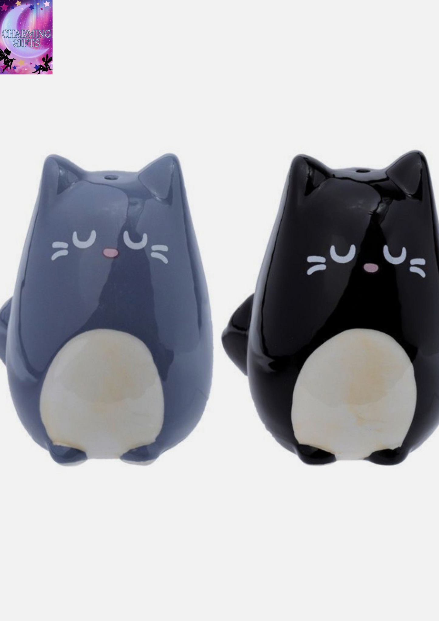 FELINE FINE GREY & BLACK CAT SALT AND PEPPER POTS CRUET SET SHAKERS NEW & BOXED