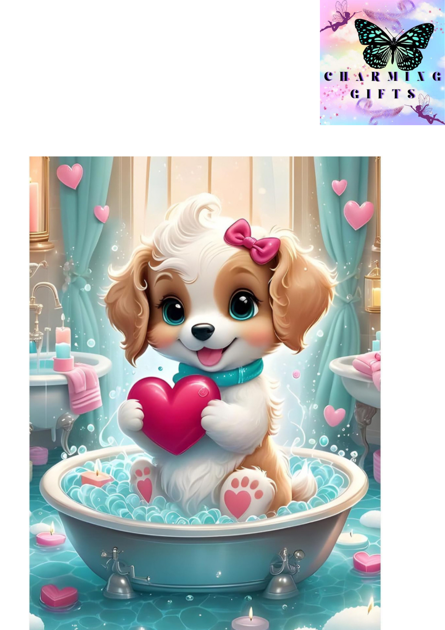 DIY Puppy Diamond Painting Kits for Adults,5D Dog Diamond Art Kits for Beginners,Round Full Drill Heart Diamond Painting Art,DIY Painting by Numbers Diamond Art Painting 12x16 inch