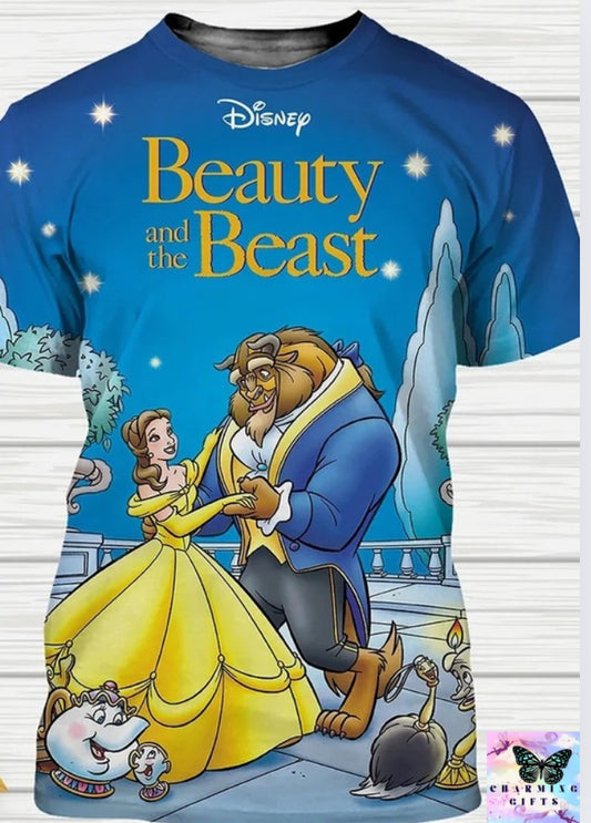 Beauty and The Beast Cartoon 3d T-Shirts Beast & Belle