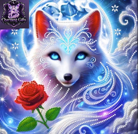 Create Stunning Wall Art with the White Wolf Rose Diamond Painting Kit!