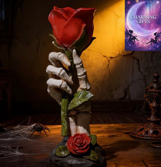 A Skeleton Hand Holding a Rose Statue, Suitable for Halloween Decor, Everyday Decoration, Valentine'S Day Decor, And Can Be Used As for Home Or Garden Ornament
