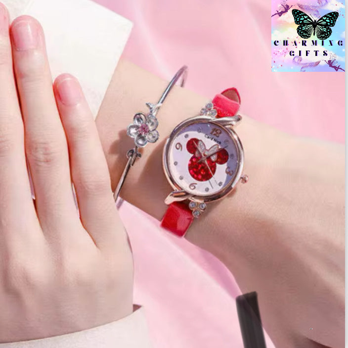 Disney Mickey Minnie Mouse Kids Women Watch Anime Figure Children Kawaii Quartz Watches Fashion for Girls Birthday Gifts