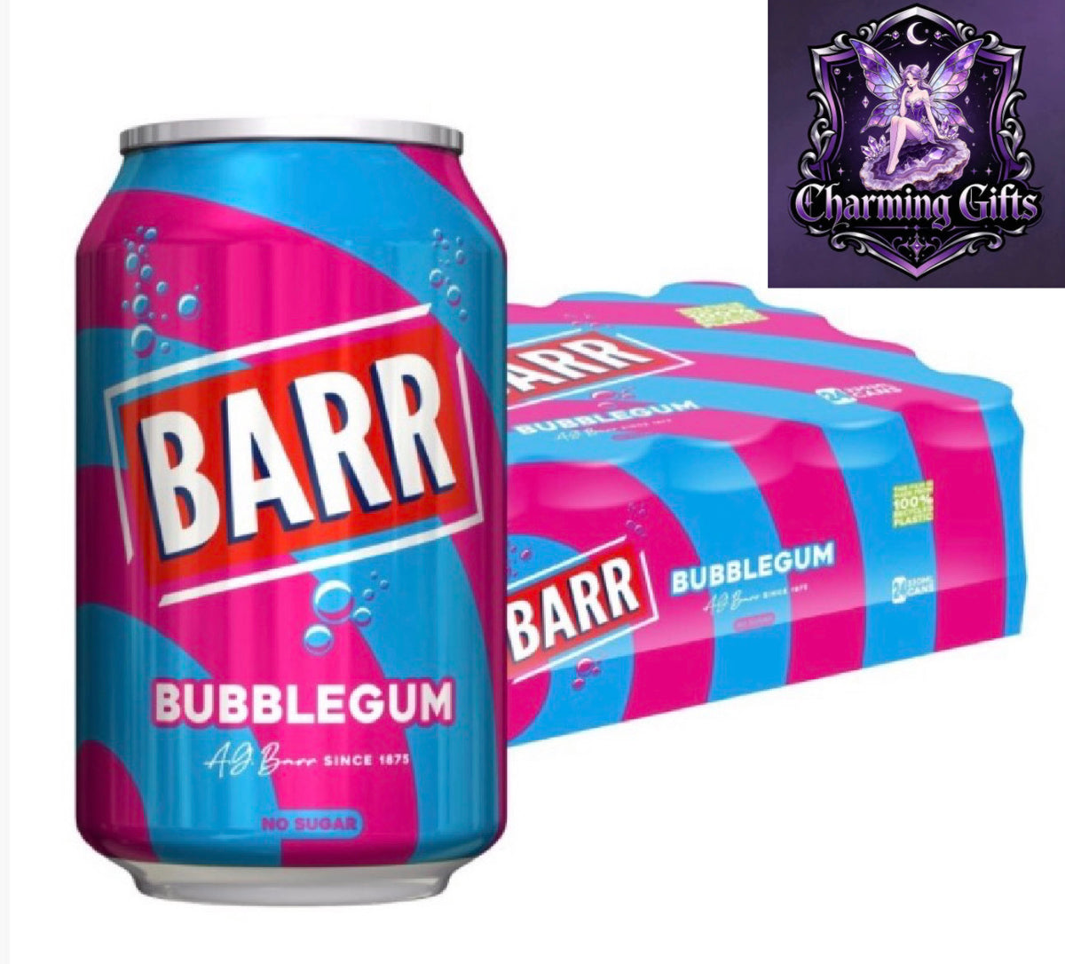 BARR since 1875, 24 Pack Blue Bubblegum Zero No Sugar Flavoured Fizzy Drink "Fizzingly Fun" - 24 x 330ml Cans
