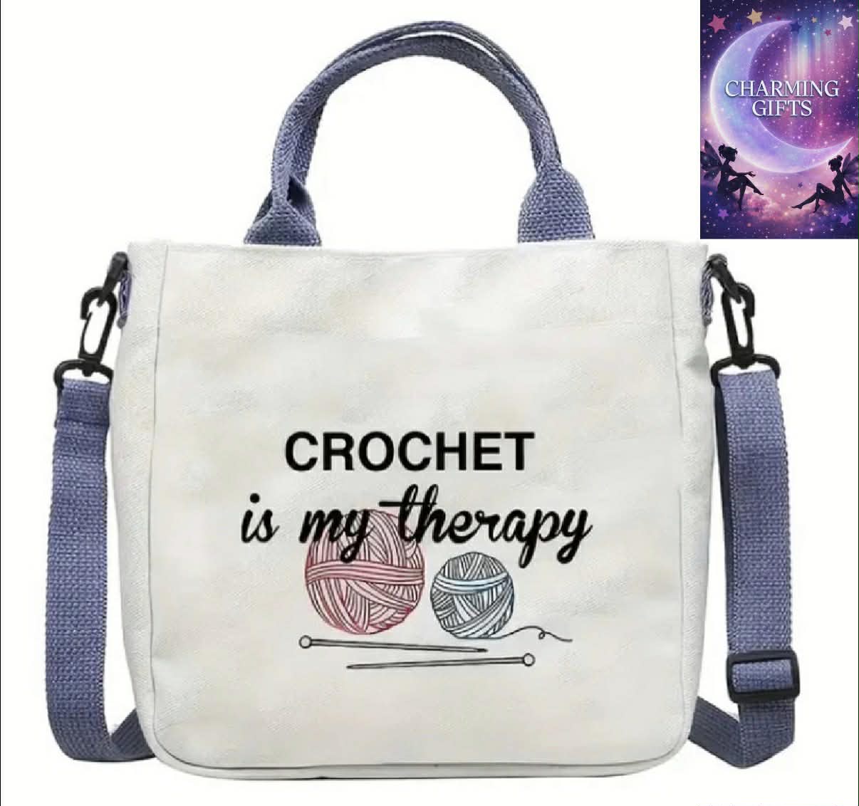 [Crochet Handbag] Durable Beige Polyester Crochet-Themed "CROCHET IS MY Relax" Handbag | Adjustable Detachable Strap, Magnetic Closure, Craft Enthusiast Gift for Work & Daily Use, Smooth Texture Purse