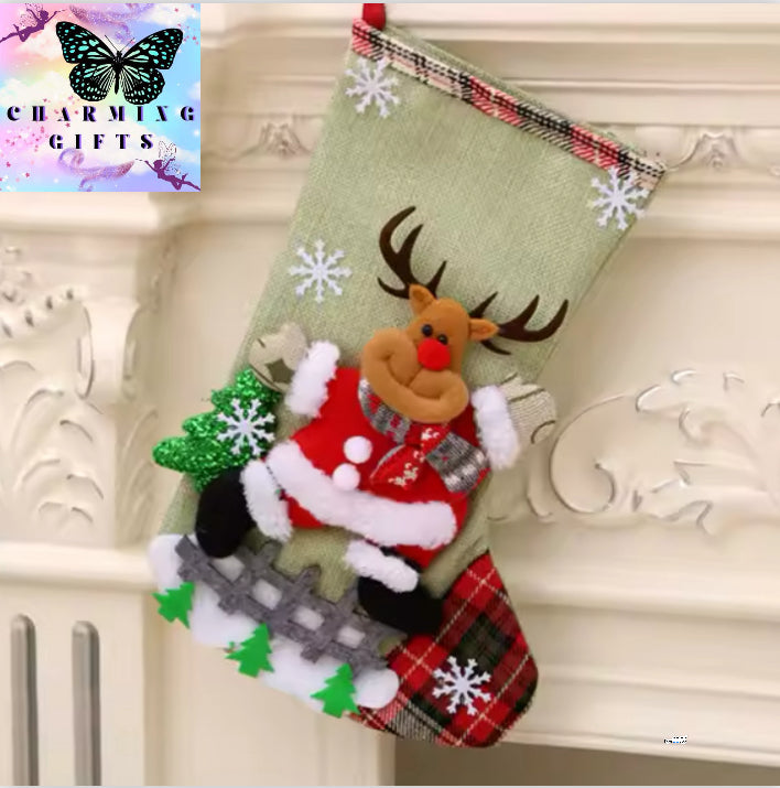 2024 New Year Christmas Stocking Sack Xmas Gifts Candy Bag Noel Christmas Decorations For Children Home Navidad Sock Tree Decor