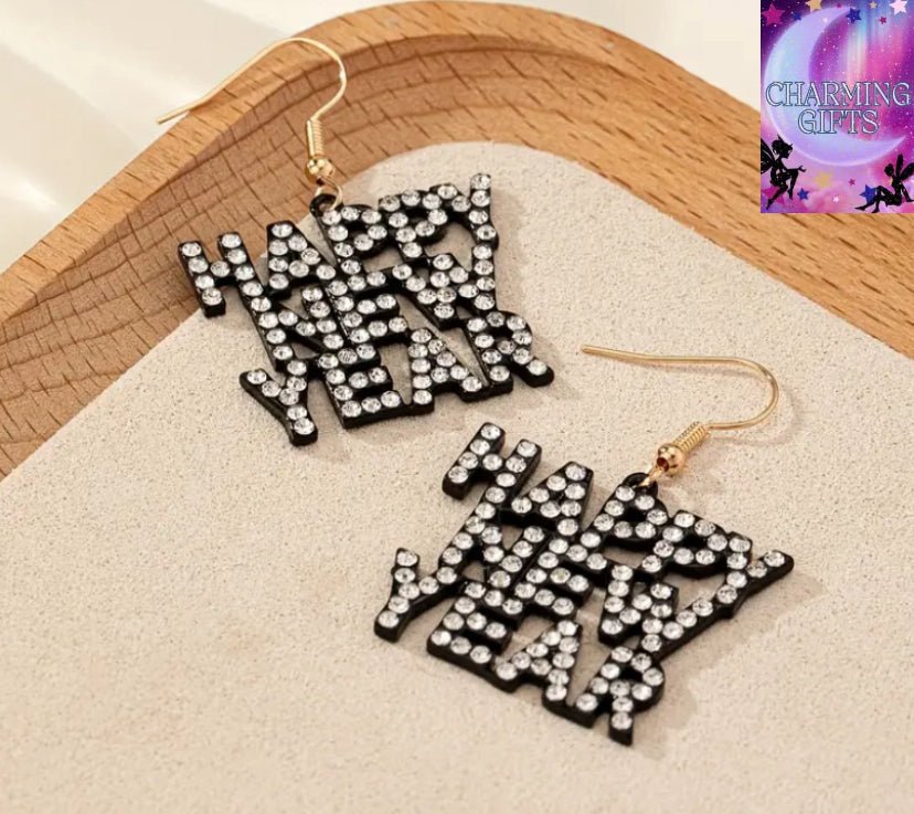 [A Pair Of Simple Earrings] Trendy Fashion Happy New Year Women's A Pair Of Simple Classic Letters Earrings