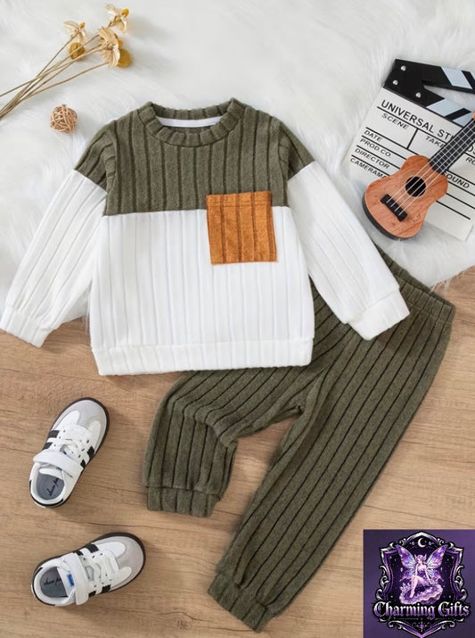 Unisex Pocket Color-Block Long Sleeve And Pants Set, Casual Fashion Patchwork Two-Piece Set, Suitable for Spring, Autumn, And Winter Wear, for Outdoor