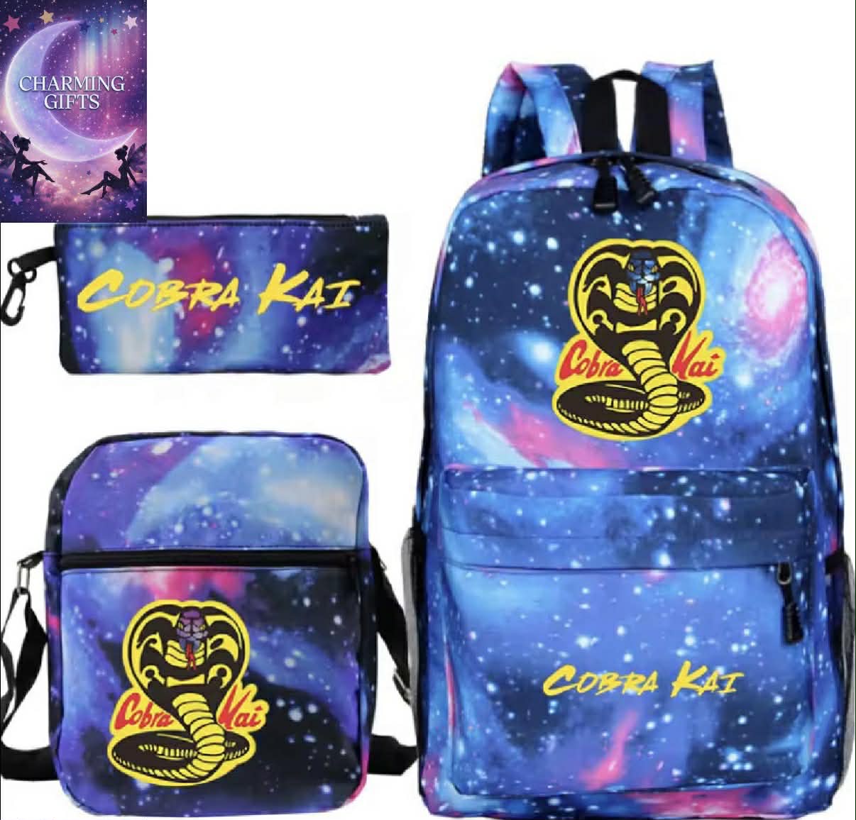 Students Cobra Kai School Bags 3Pcs Set Unisex Travel Backpacks Children Knapsack Cool Anime Bagpacks for Girls Boys Teens Kids