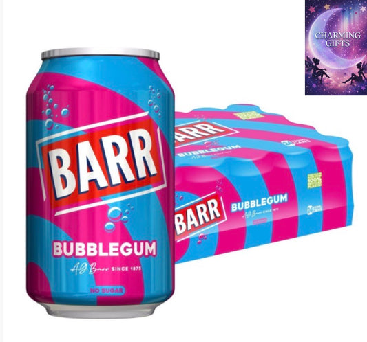 BARR since 1875, 24 Pack Blue Bubblegum Zero No Sugar Flavoured Fizzy Drink "Fizzingly Fun" - 24 x 330ml Cans