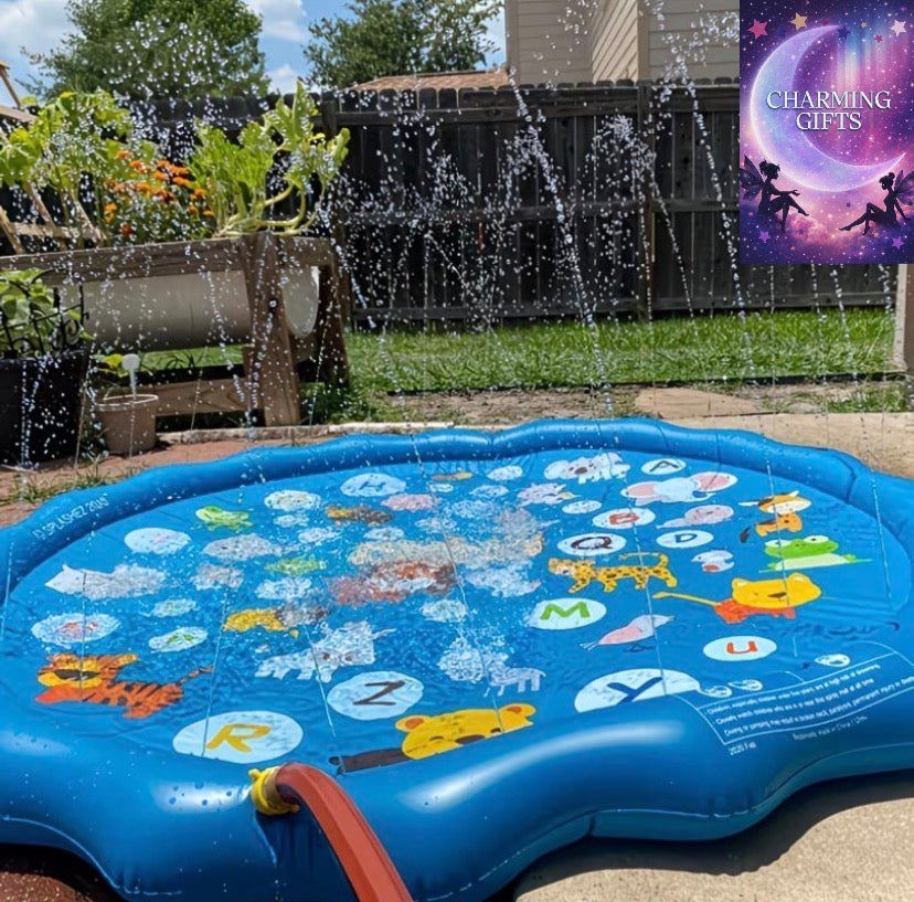 39.37-Inch/100Cm Water Sprinkler Mat Designed for Play, Featuring an A to Z Theme for Outdoor Summer Fun. This Inflatable Pool Toy Is Suitable for Boys And Girls Aged 3 And Up, Complete with Beach Balls