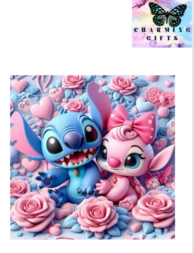 Flower baby stitch and angel Diamond Painting Kits for Adults - Stitch DIY 5D Diamond Art Kits，30x30cm (White)