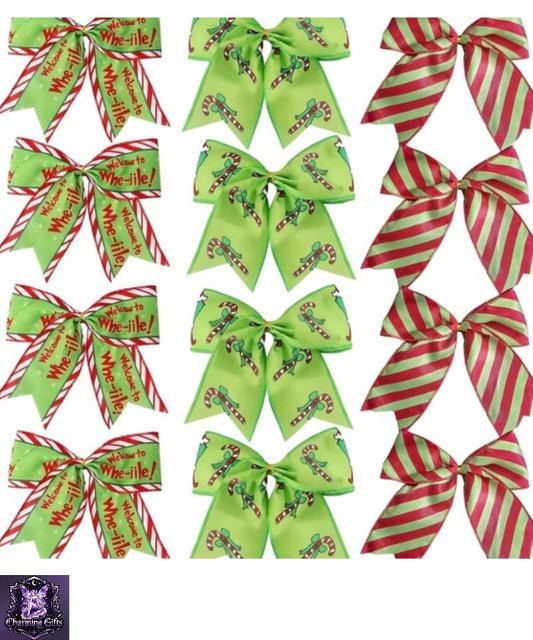 12pcs Red and Green Christmas Bows, Elegant Holiday Decorative Ribbons, Christmas Supplies, Suitable for Christmas Tree Decorations, Gift Wrapping, Holiday Party Crafts, Indoor Scene Decoration, Home, Office, Theme Party. Classic Colors.