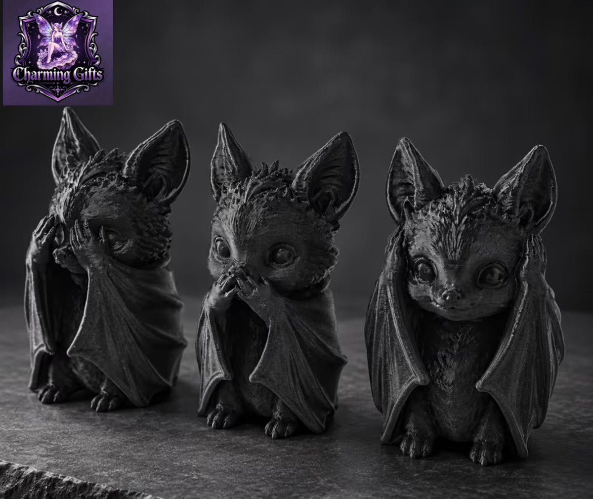 🦇🖤 SEE NO EVIL, SPEAK NO EVIL, HEAR NO EVIL — LITTLE BAT TRIO! 🖤🦇