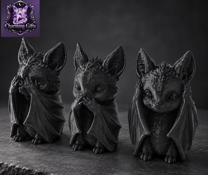 🦇🖤 SEE NO EVIL, SPEAK NO EVIL, HEAR NO EVIL — LITTLE BAT TRIO! 🖤🦇