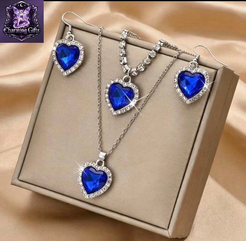 Fashionable And Easy Peach Heart Necklace, Earrings, And Bracelet 4pcs Set, Valentine'S Day, Christmas, Girlfriend, Best Friend Gift (Product Does Not Include Box)