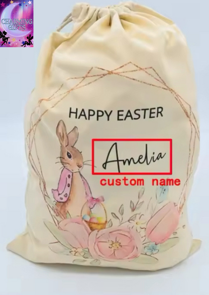 Personalised Bunny rabbit bag garden Egg Hunt game basket happy Easter Party decoration children kid boy girl gift Sack Bucket