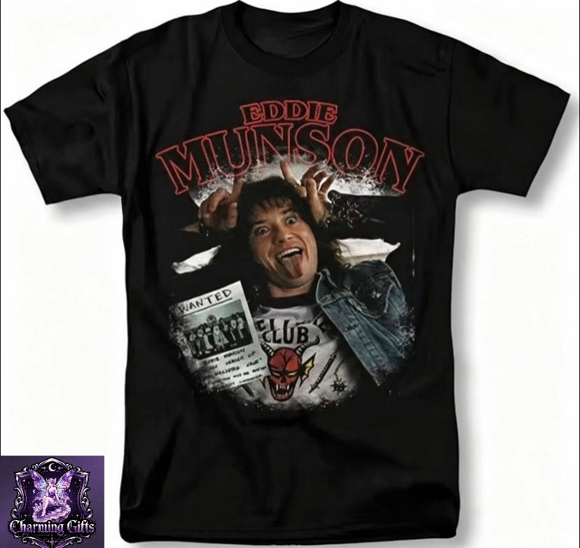 Eddie Munson Hellfire Club Vintage 90s Rock Band Graphic T-Shirt Unisex Regular Fit Short Sleeve Tee with Iconic Album Art