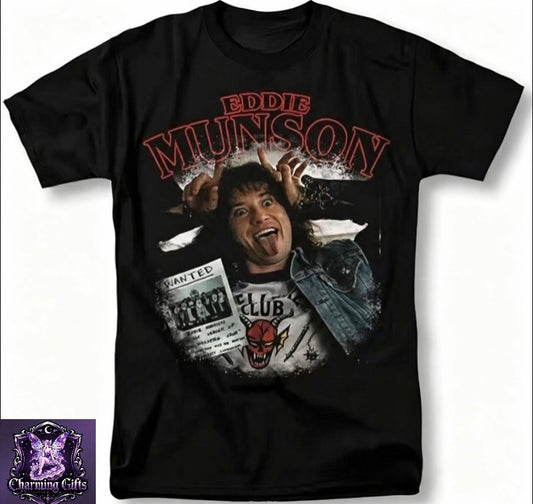 Eddie Munson Hellfire Club Vintage 90s Rock Band Graphic T-Shirt Unisex Regular Fit Short Sleeve Tee with Iconic Album Art