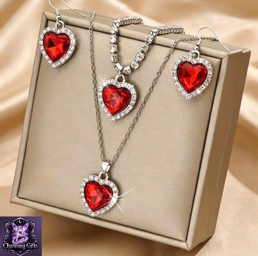 Fashionable And Easy Peach Heart Necklace, Earrings, And Bracelet 4pcs Set, Valentine'S Day, Christmas, Girlfriend, Best Friend Gift (Product Does Not Include Box)
