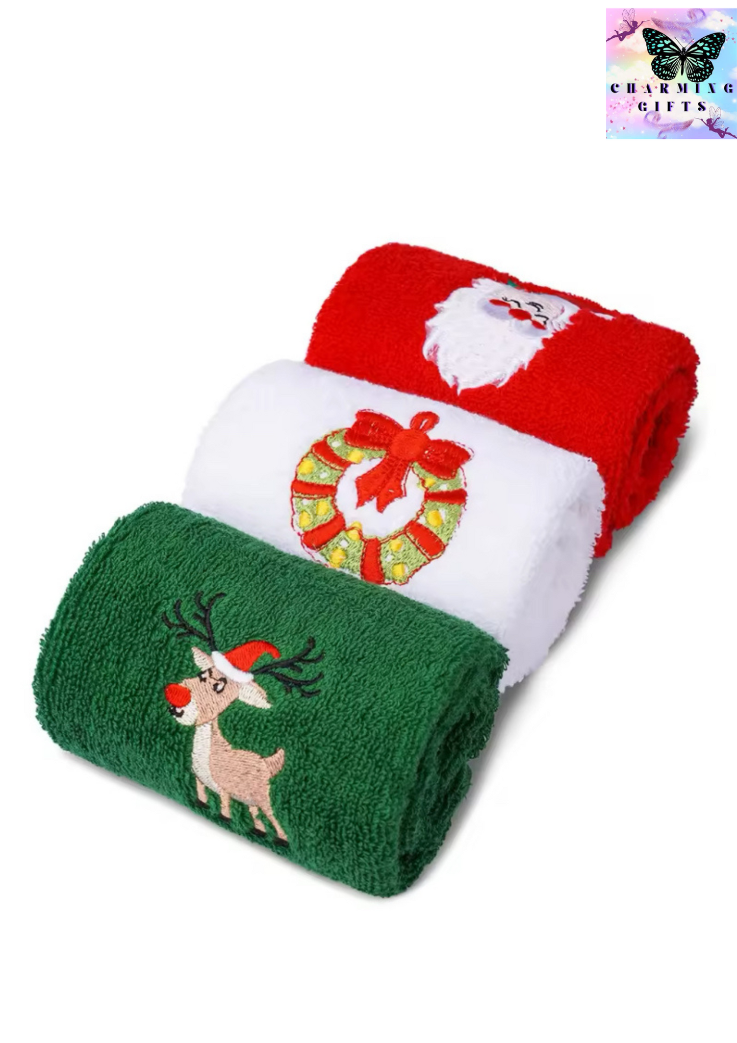 Soft Cotton Towels 3pcs Set Merry Christmas Santa Claus Hand Towels 32x45cm Absorbent Hand Bath Towels for Home Hotel Bathroom