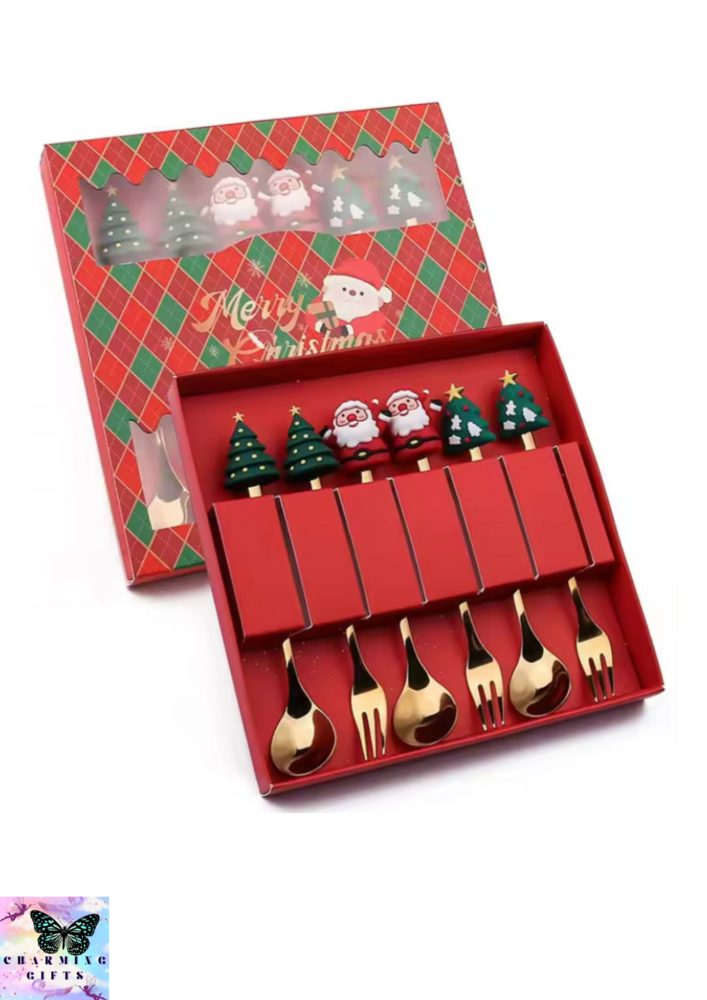 6Pcs Christmas Fork And Spoon Set,Stainless Steel Creative Tableware,Coffee Tea Dessert Forks And Spoons Gift Set