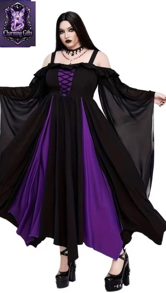 Plus Size - Plus Size - A Women'S Dress - Gothic Costume Dress - Spaghetti Strap Dress with Ties for Women - Special Style Dress with Black Sweet Cool Vibe, Featuring Tulle And Large Sleeves