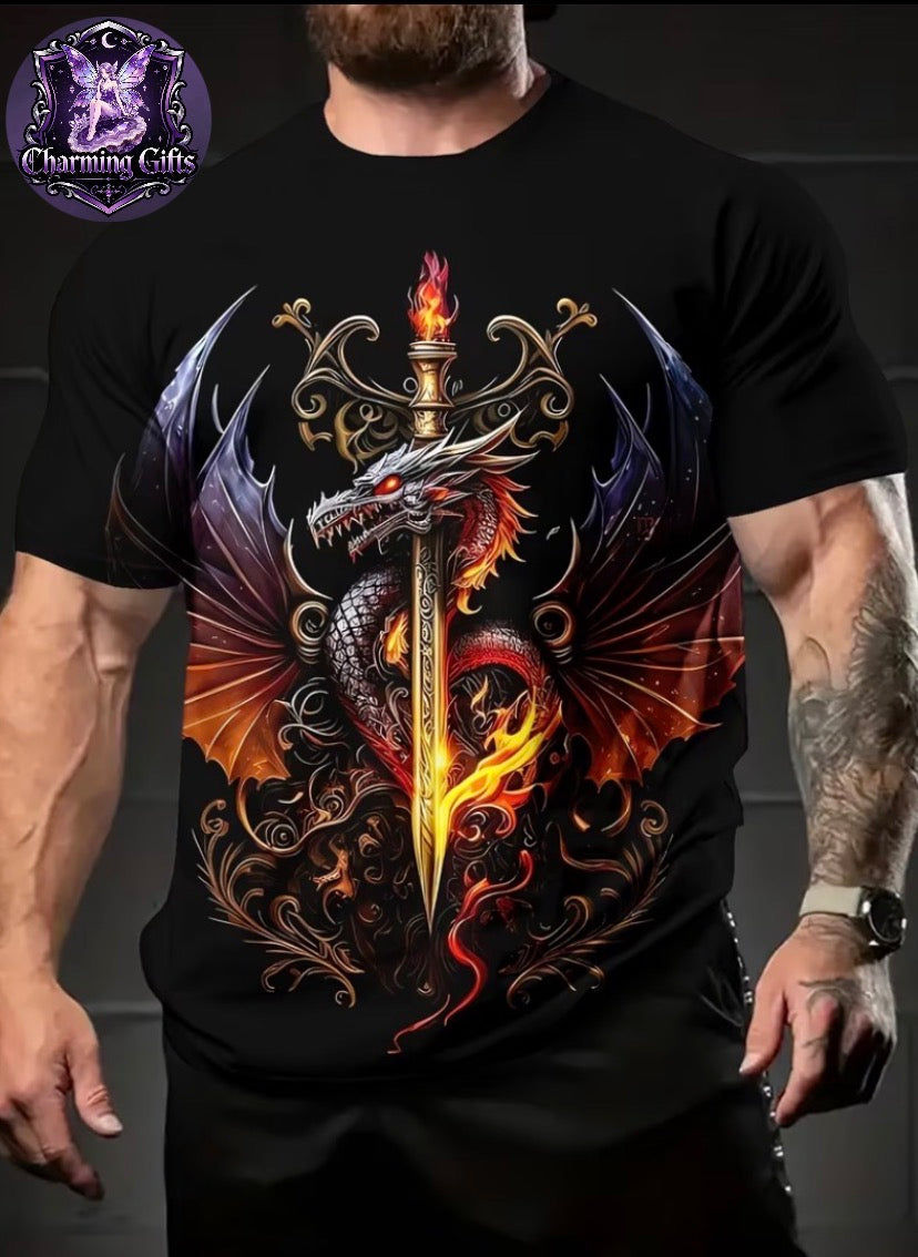 🐉 3D Dragon Sword Print T-Shirt — Bold & Breathable Summer Tee 🗡️
