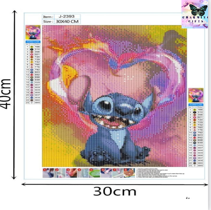 Stitch colourful love heart 5D DIY Diamond Art Kits,Diamond Crystal Painting Kits Full Drill by Numbers, Diamond Rhinestone Cross Embroidery Painting for Kids Adults Gifts Home Wall Decoration