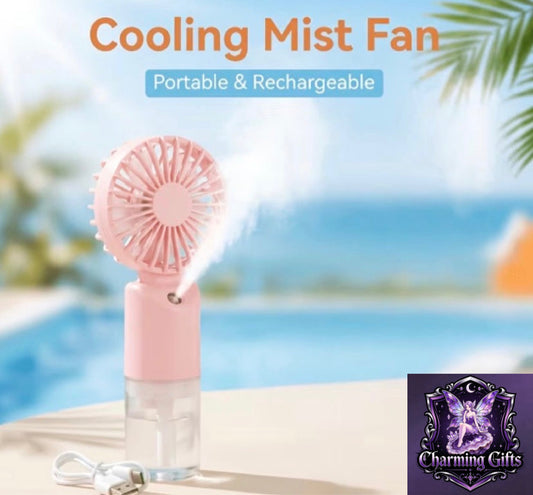 Handheld Misting Fan USB Rechargeable 2 in 1 Cooling Humidifier Fan, White Mist USB Fan, Humidifying Fan, Equipped with Rechargeable Battery, Suitable for Outdoors, Office, Dorm, School