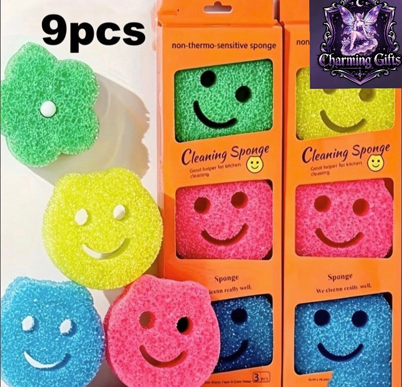 9PC Multicolor Smiling Face Cleaning Sponges