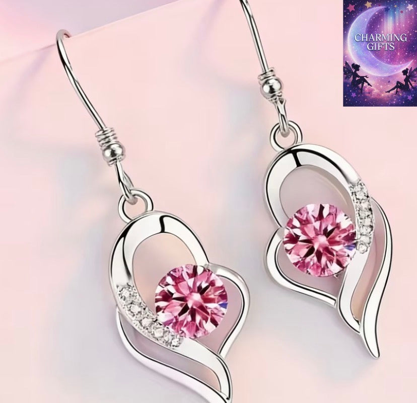 Exquisite Heart-Shaped Multicolor Sparkling Rhinestone Earrings with Dynamic Ear Hooks