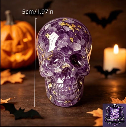4pc Skull Ornament, Natural Crystal Resin Figurine, Gothic Home Decor, Desktop Decoration, Halloween Gift